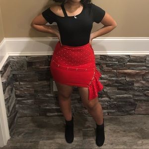 Eclectic Red Studded Mini Skirt